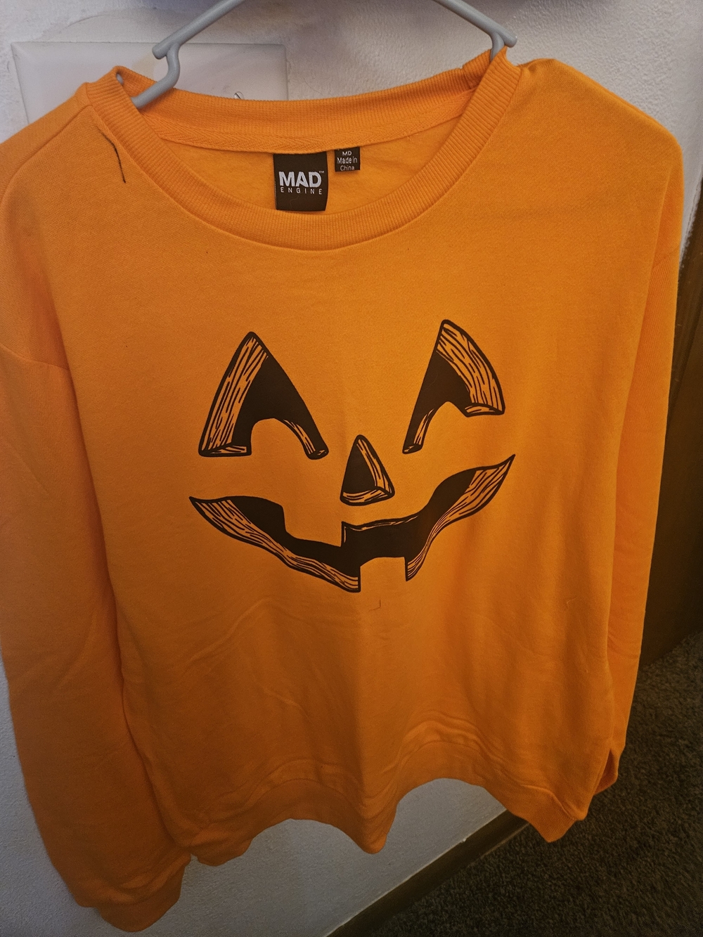 MAD Engine Kids Orange Pumpkin Face Long-Sleeve Top